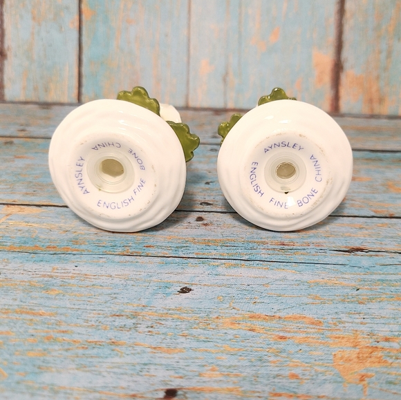 Vintage Aynsley 1950s Fine English Bone China Pair of Flower Salt & Pepper - Picture 3 of 5